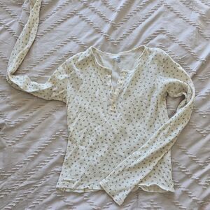 Brandy Melville Cream Floral Long Sleeve Waffle Henley